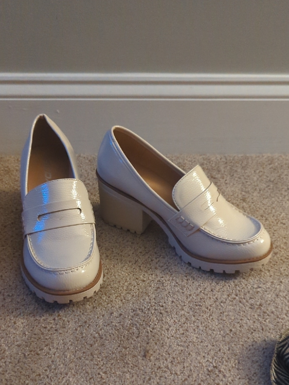 Soda Cream Patent Loafers with Chunky Heel